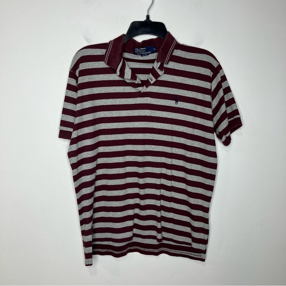 Polo by Ralph Lauren striped polo shirt maroon & gray fitted size large